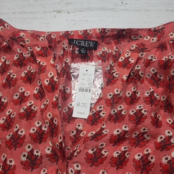 J Crew Cabana Mini Dress Block Print Ramie Coral Pink Floral Long Sleeve Medium - Picture 5 of 10